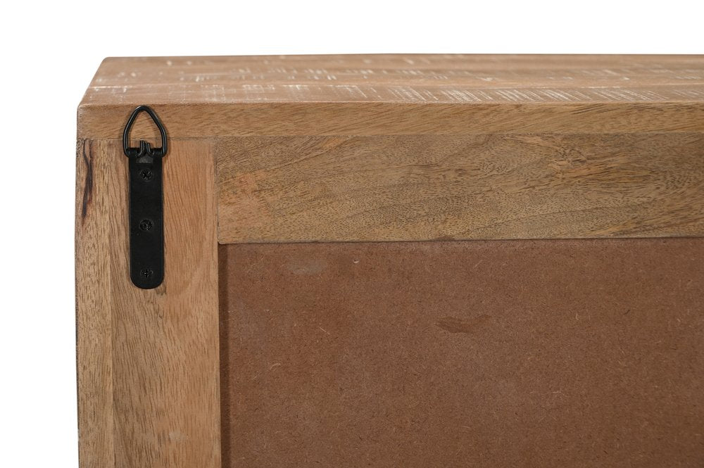 72" Natural Distressed Solid Wood Carved Geometric Sideboard with Four Doors