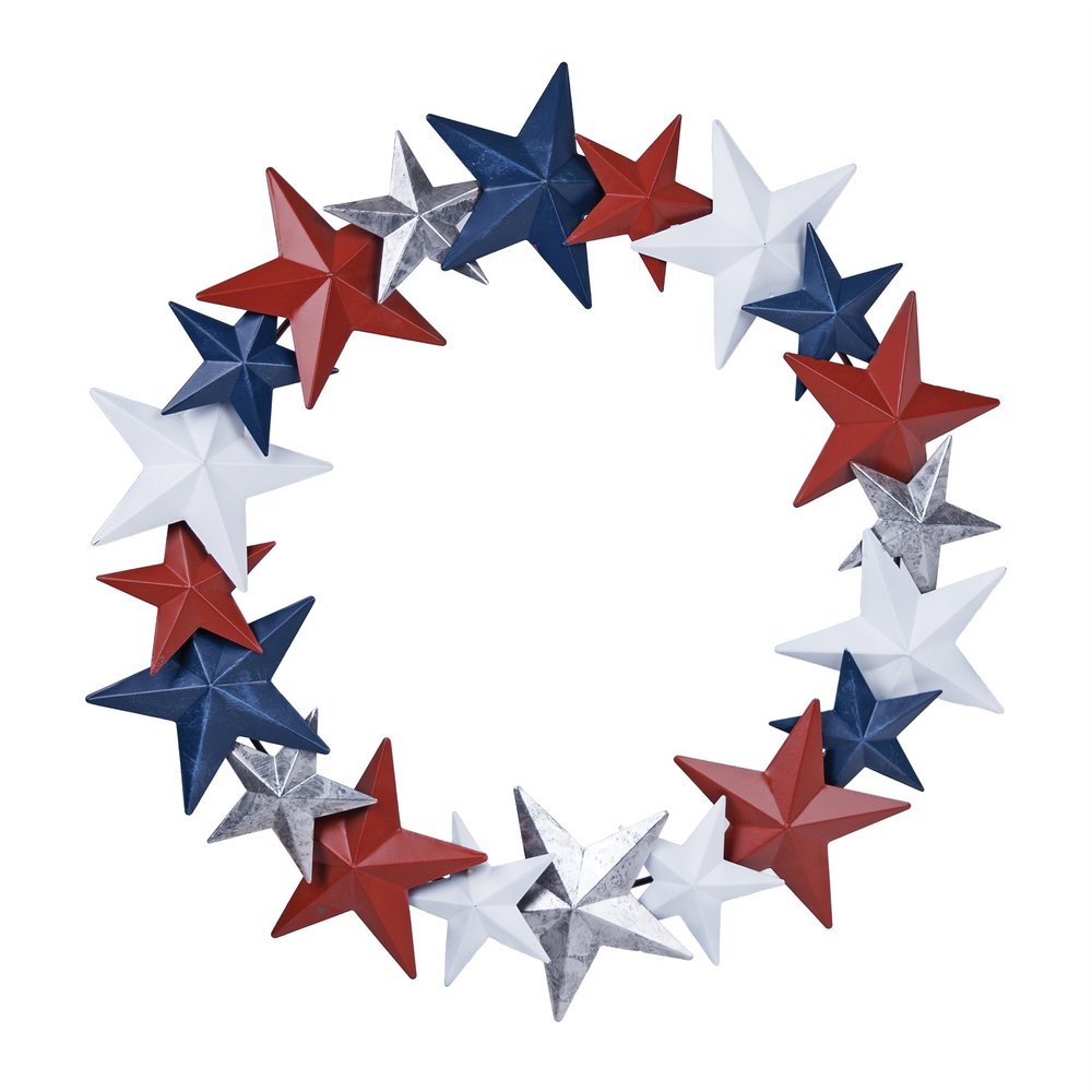 18" Red White And Blue Metal Star Round Hanging Wreath Wall Decor