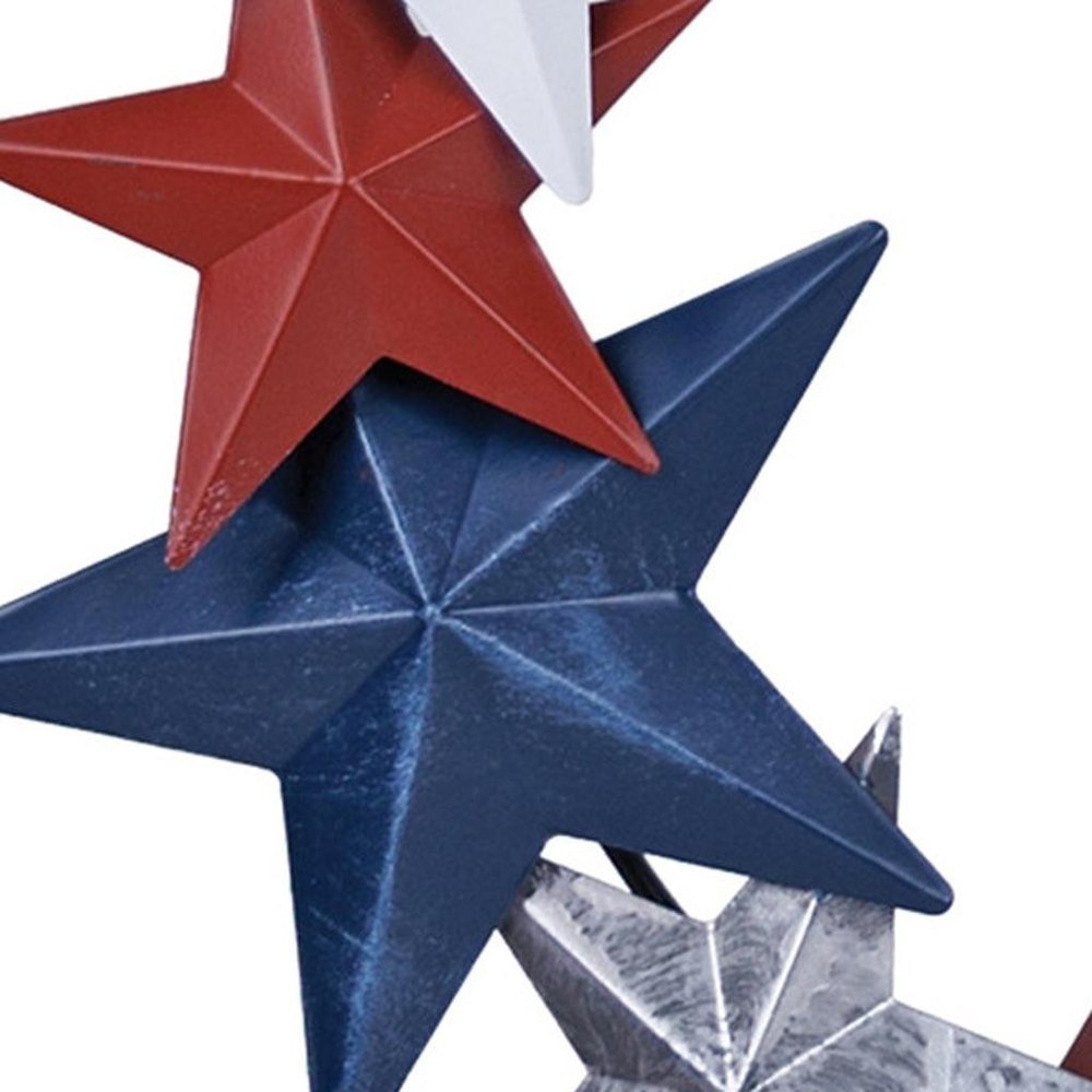 18" Red White And Blue Metal Star Round Hanging Wreath Wall Decor