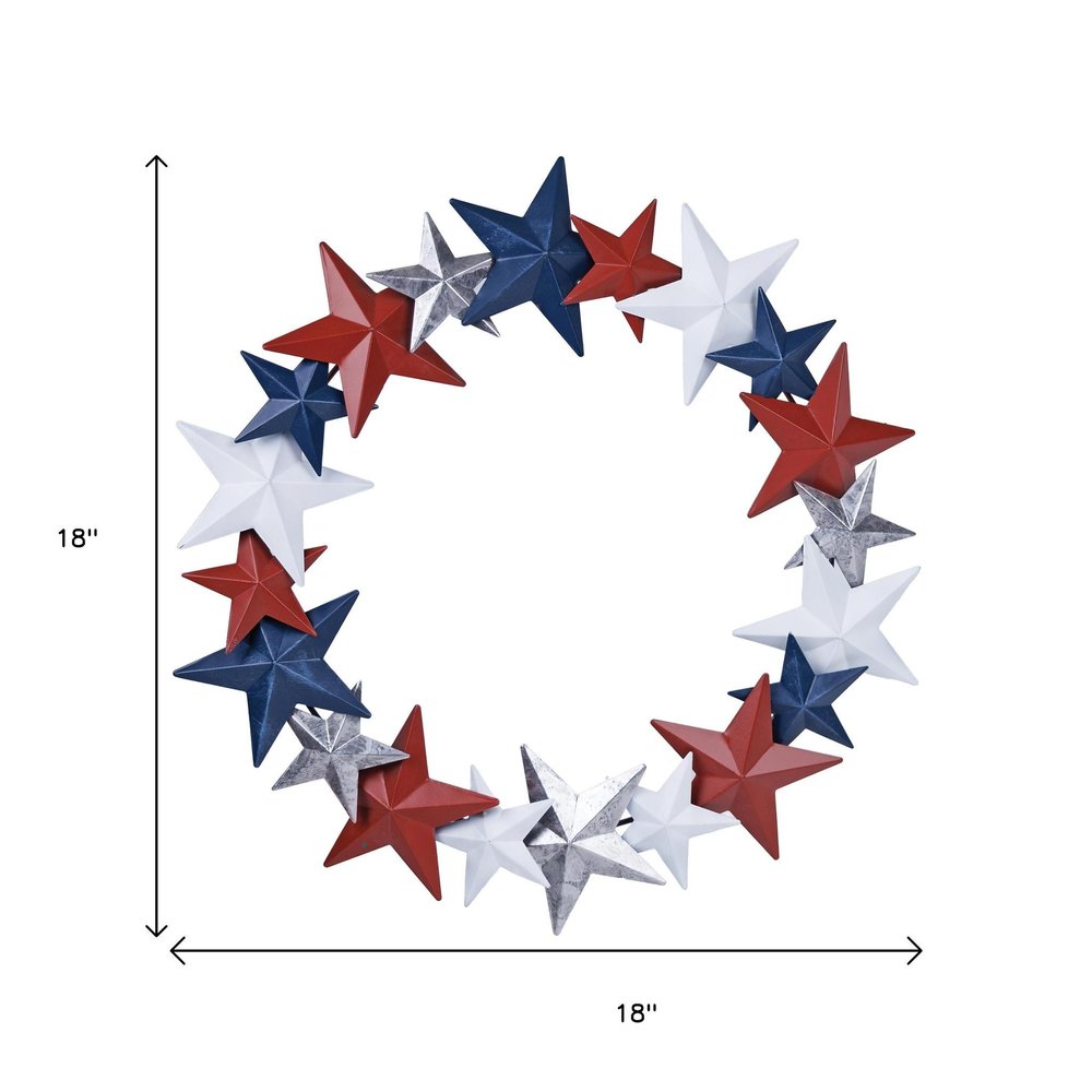 18" Red White And Blue Metal Star Round Hanging Wreath Wall Decor