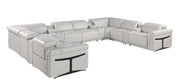 Light Gray Italian Leather Power Reclining U Shaped Twelve Piece Sectional With Console