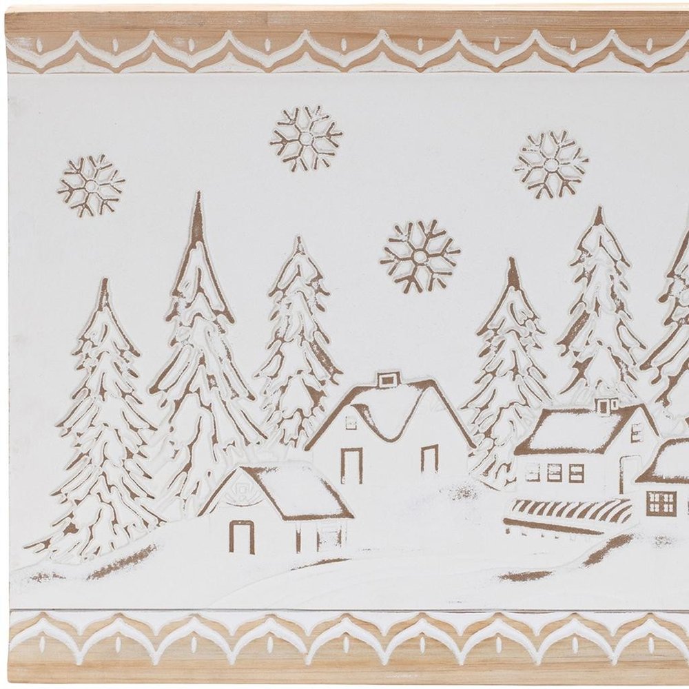 16" X 19" Natural And White Winter Village Christmas Trees Hanging Wall Decor