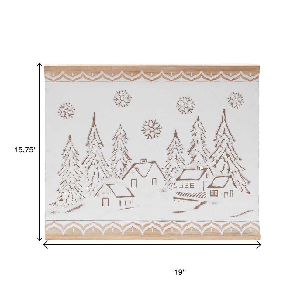 16" X 19" Natural And White Winter Village Christmas Trees Hanging Wall Decor
