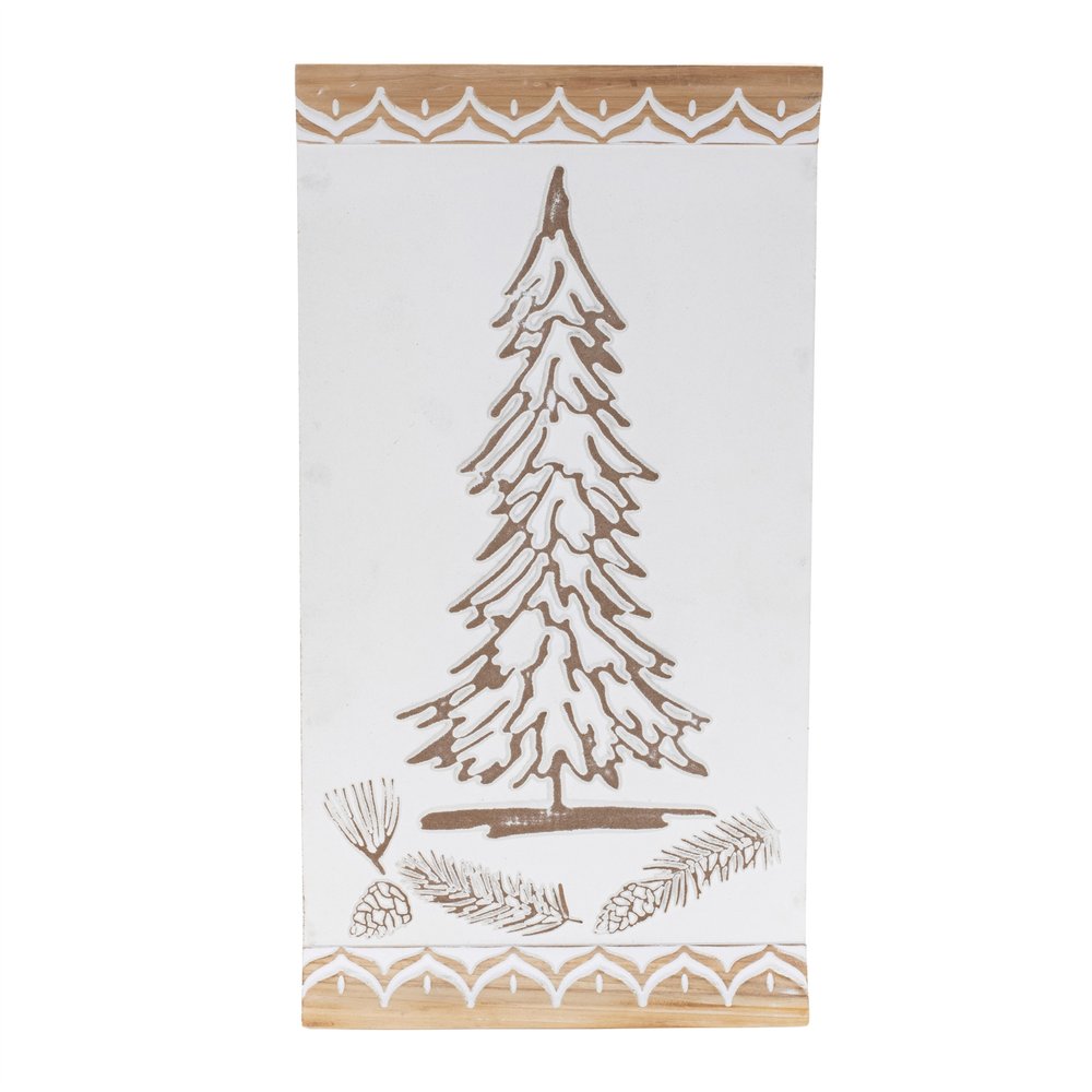 19" X 10" Natural And White Wood Christmas Tree Hanging Wall Decor