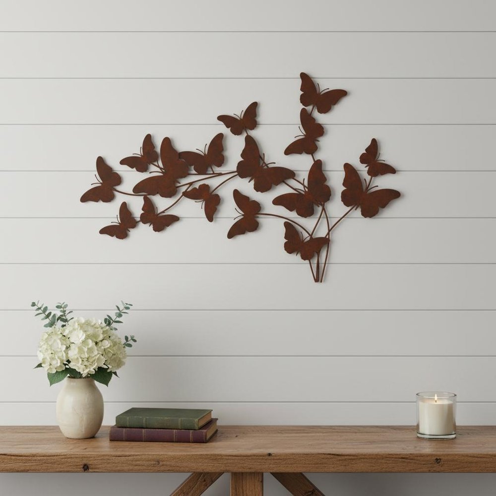 18" X 29" Brown Metal Butterflies Hanging Dimensional Sculpture