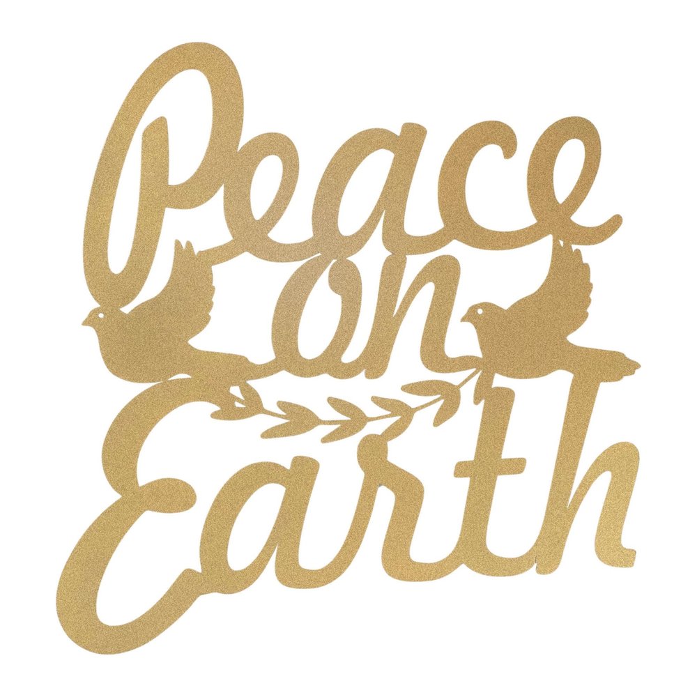 16" X 14" Gold Metal Peace On Earth Metal Text Wall Decor
