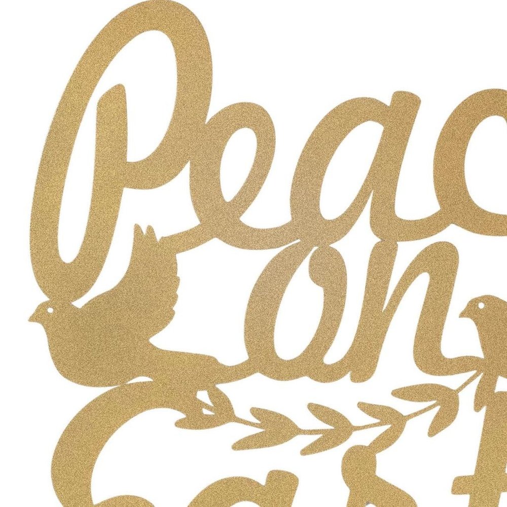 16" X 14" Gold Metal Peace On Earth Metal Text Wall Decor