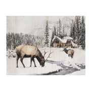 14" X 19" Brown And White Wood Winter Reindeer Lodge Hanging Wall Decor