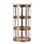 10" Gold Lattice Iron And Glass Tabletop Pillar Candle Holder
