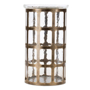 12" Gold Lattice Iron And Glass Tabletop Pillar Candle Holder
