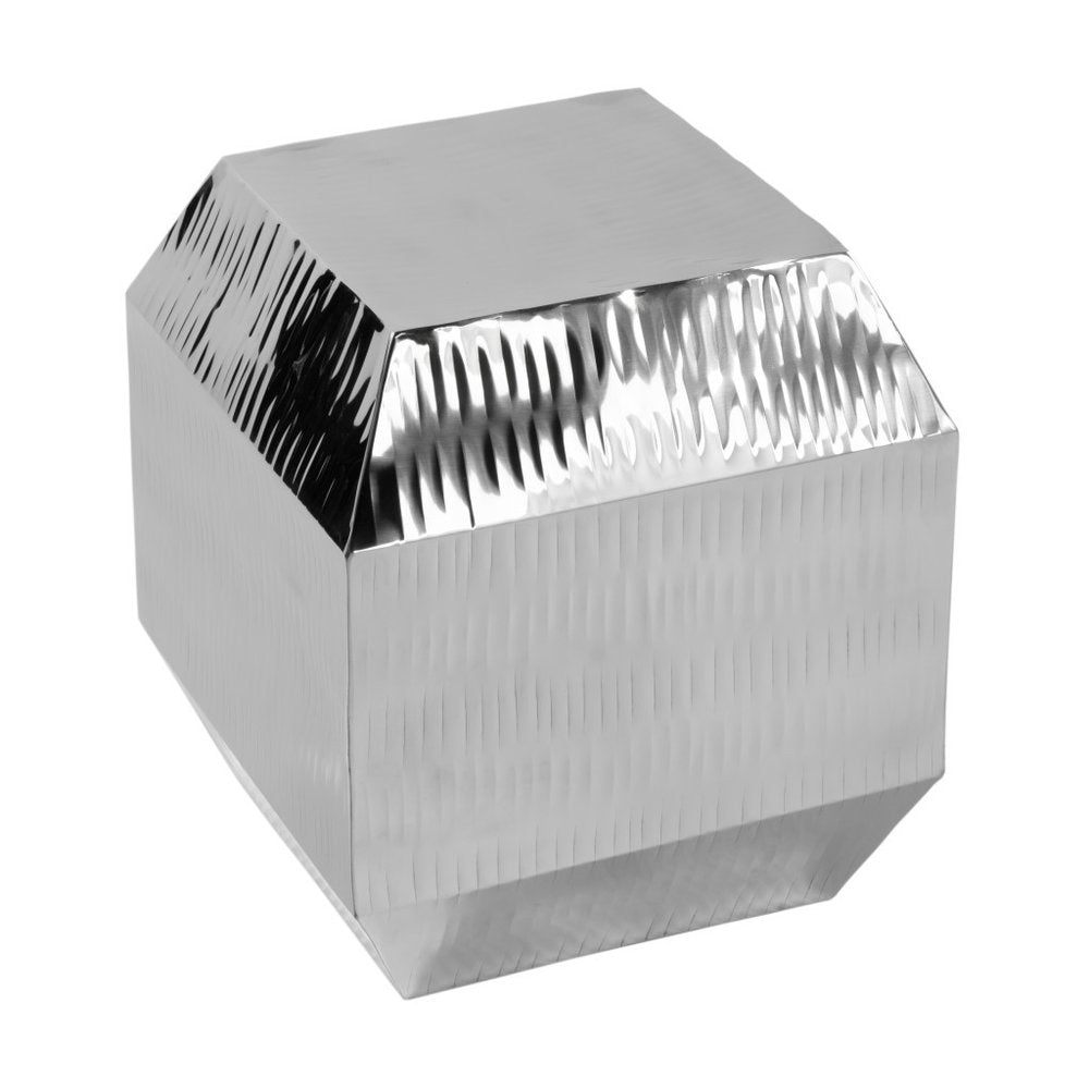 20" Silver Stainless Steel Square Block End Table
