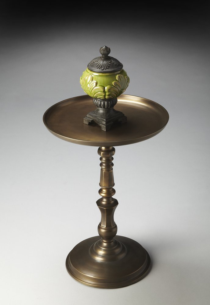 24" Bronze Metal Round Pedestal End Table