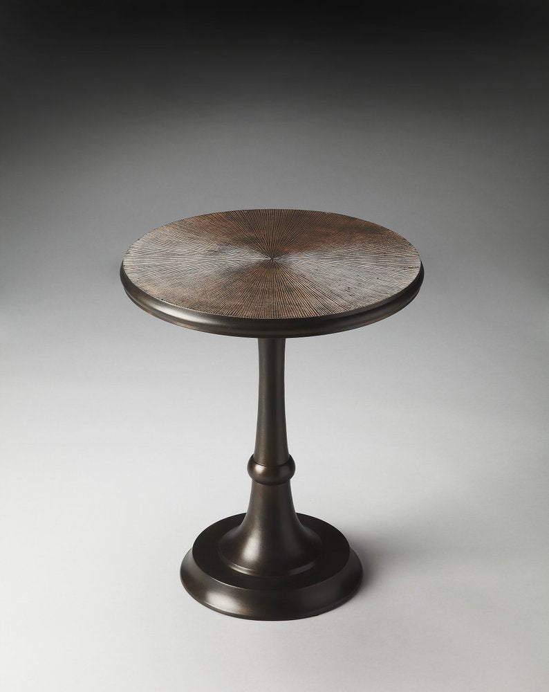 22" Bronze Metal Round Pedestal End Table