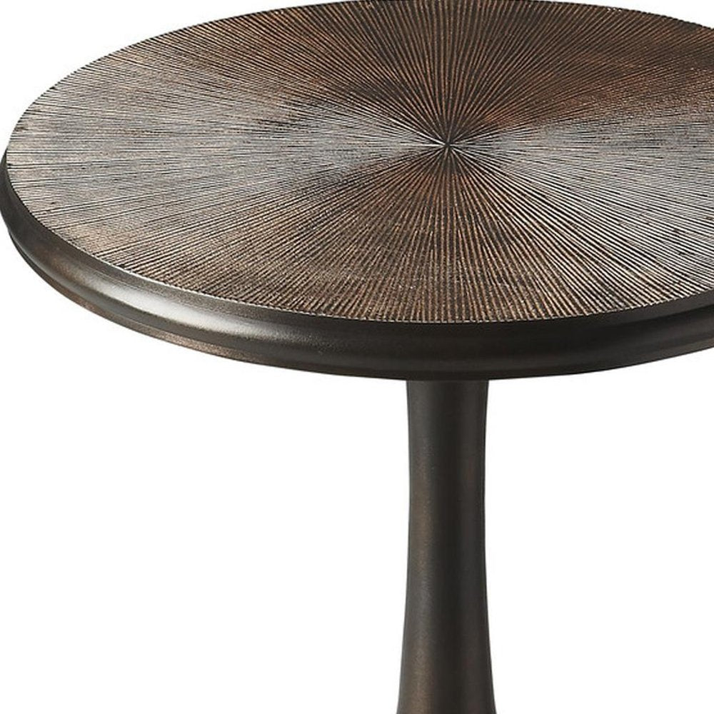 22" Bronze Metal Round Pedestal End Table