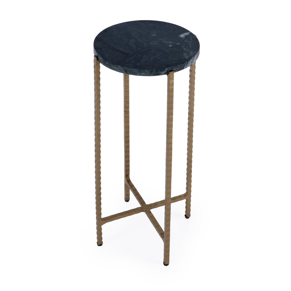 21" Green and Gold Marble and Iron Drink Size Round End Table