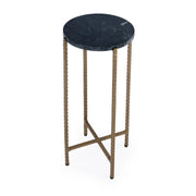 21" Green and Gold Marble and Iron Drink Size Round End Table