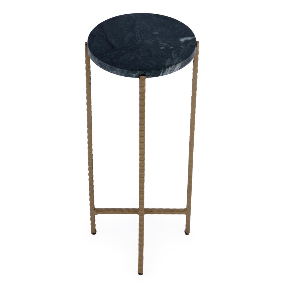 21" Green and Gold Marble and Iron Drink Size Round End Table