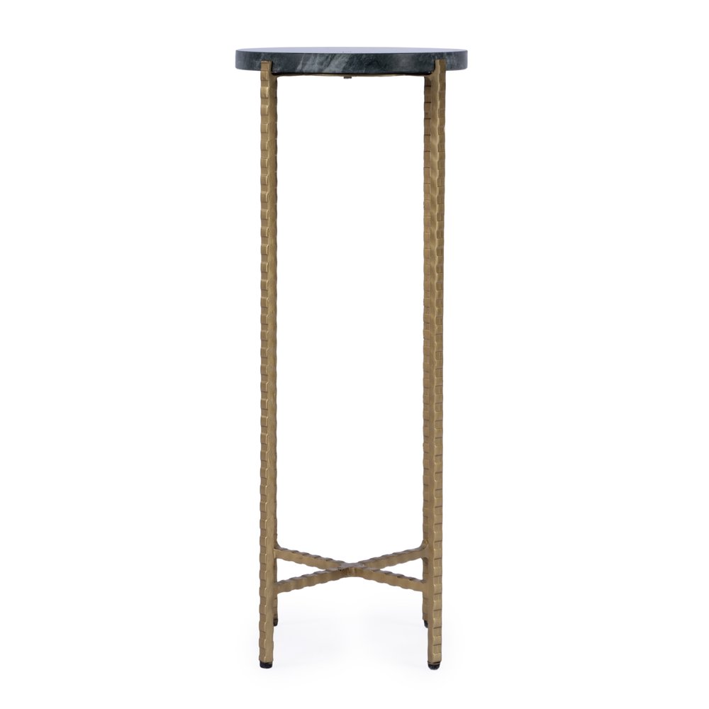 21" Green and Gold Marble and Iron Drink Size Round End Table