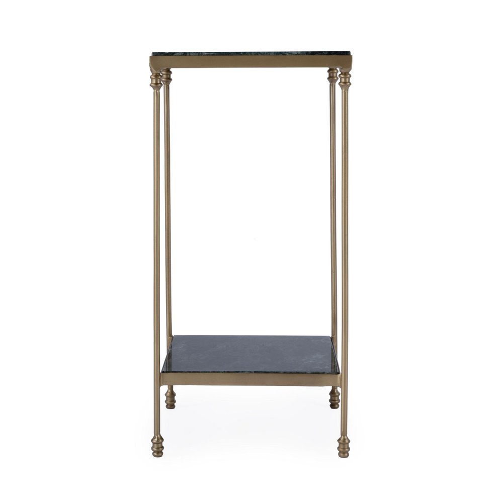 24" Green and Gold Marble and Iron Square End Table With Shelf