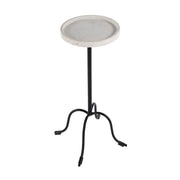 25" White and Black Marble and Iron Round Pedestal End Table