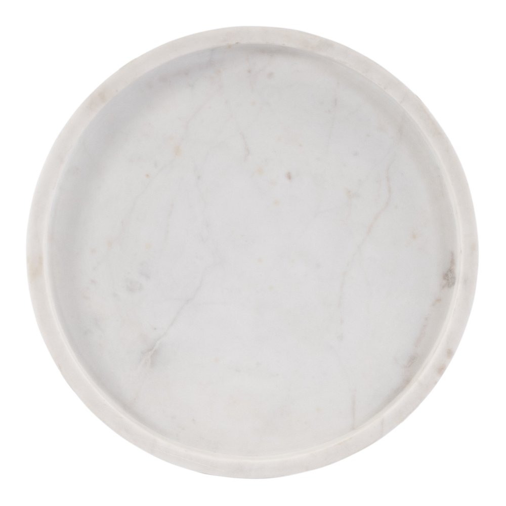 25" White and Black Marble and Iron Round Pedestal End Table