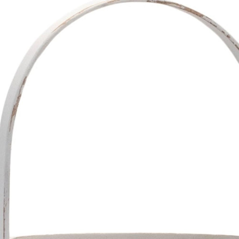 15" White Distressed Woven Wood Centerpiece Lantern Candle Holder