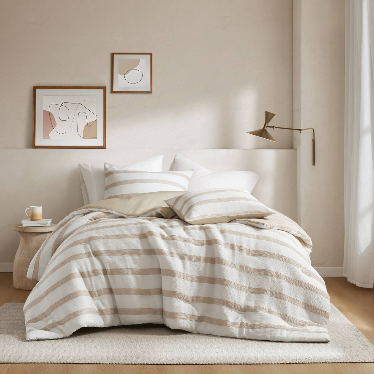 Merritt - King/California King Yarn-Dyed Striped Comforter - Taupe