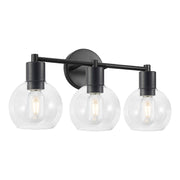 3 Light Globe Bathroom Vanity Light With Clear Glass Shades - Black