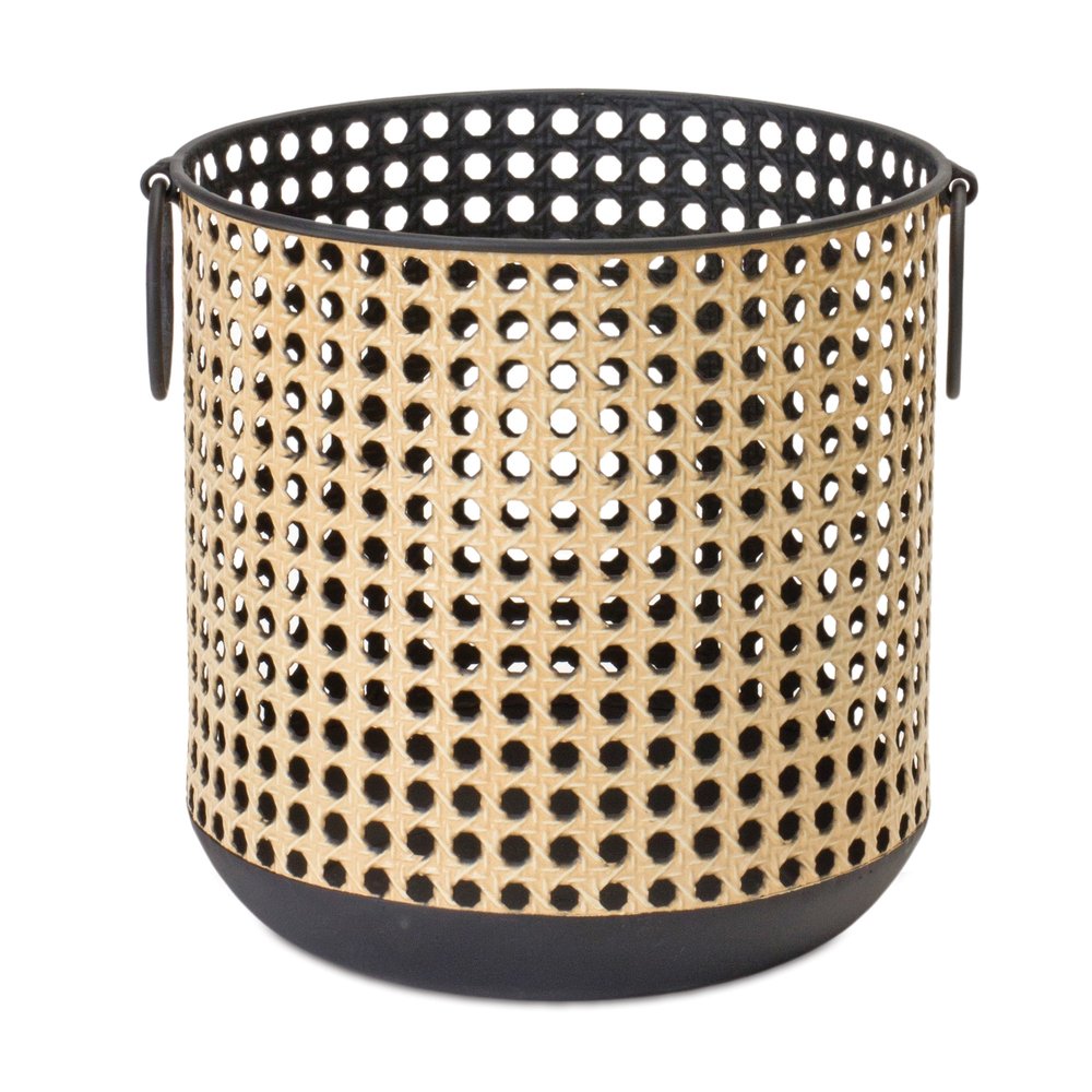 Set of Two Black And Brown Distressed Geometric Iron Tabletop Lantern Candle Holders