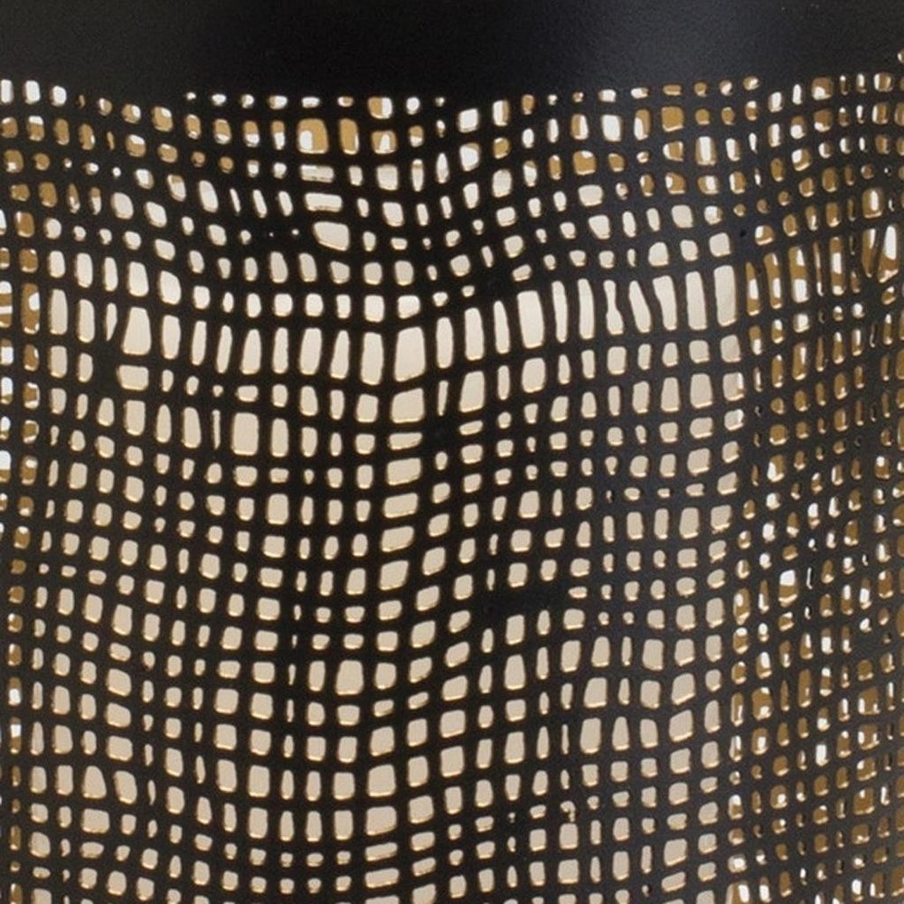Set of Four Black And Gold Distressed Lattice Metal Tabletop Hurricane Candle Holders