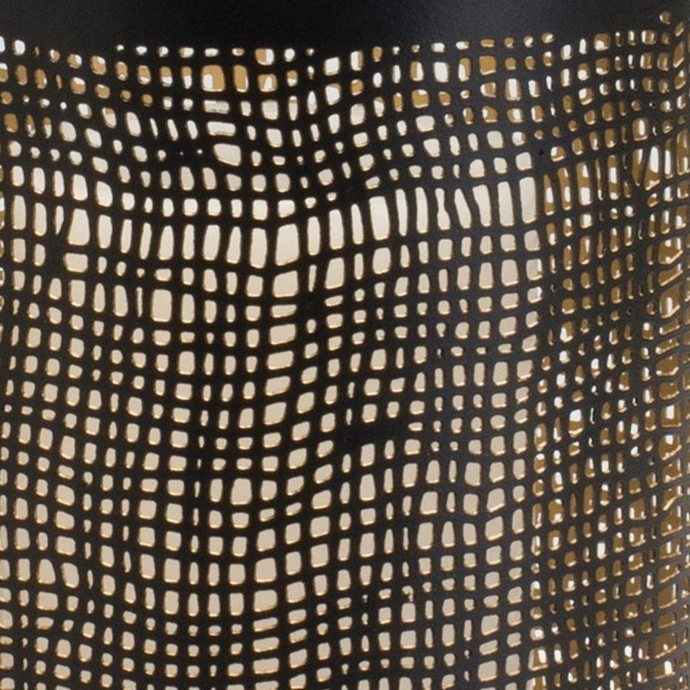 Set of Four Black And Gold Distressed Lattice Metal Tabletop Hurricane Candle Holders