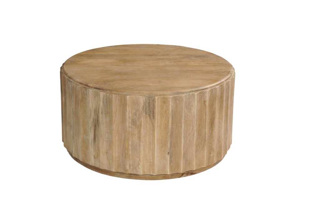 36" Brown Solid Wood Round Drum Coffee Table