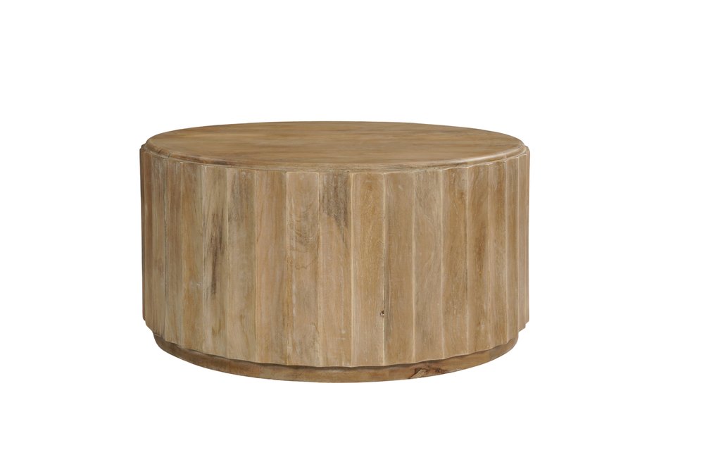 36" Brown Solid Wood Round Drum Coffee Table