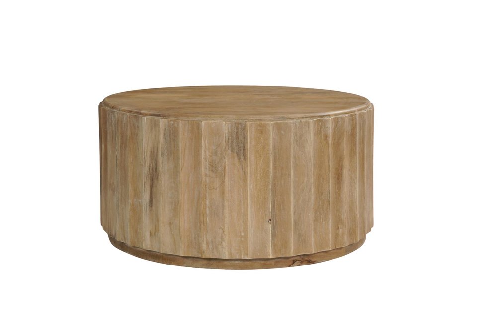36" Brown Solid Wood Round Drum Coffee Table