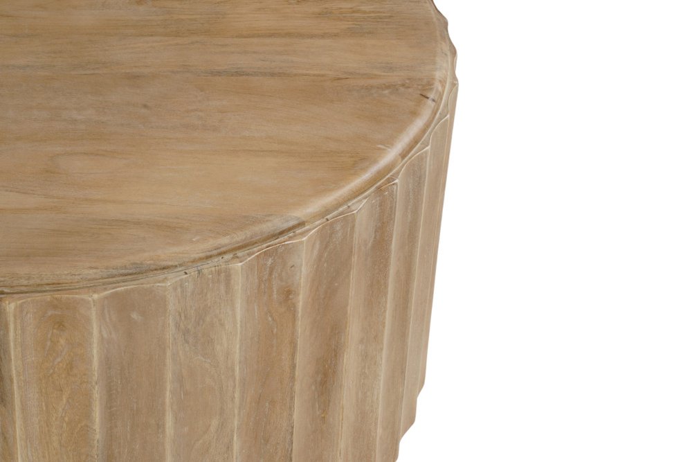 36" Brown Solid Wood Round Drum Coffee Table