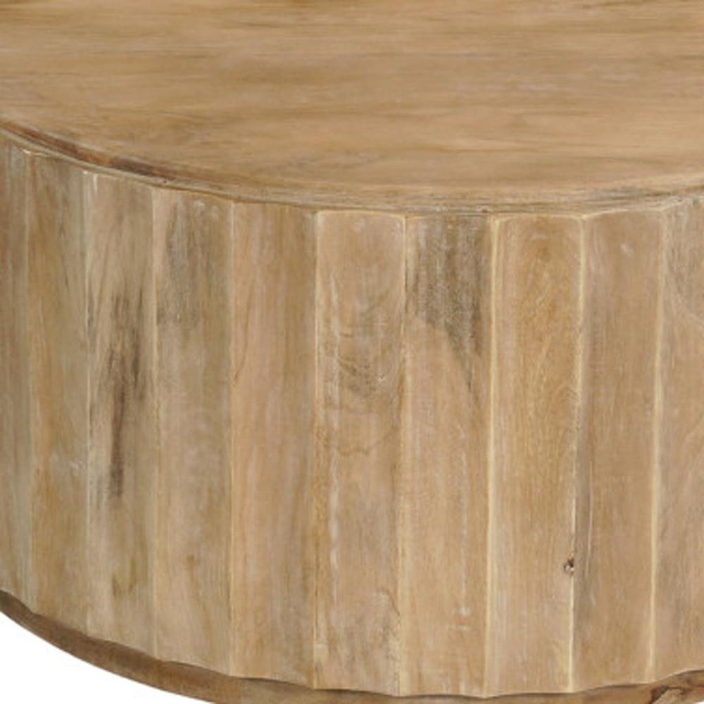 36" Brown Solid Wood Round Drum Coffee Table