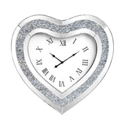 27" Silver Faux Crystal And Mirrored Glass Silent Analog Heart Wall Clock