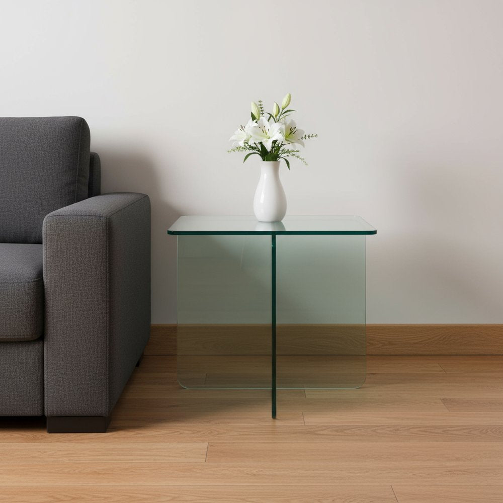 16" Clear Glass Square Cross Legs End Table