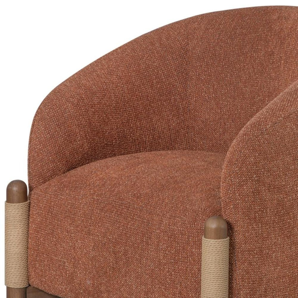 30" Rust and Brown Fabric And Wood Arm Chair