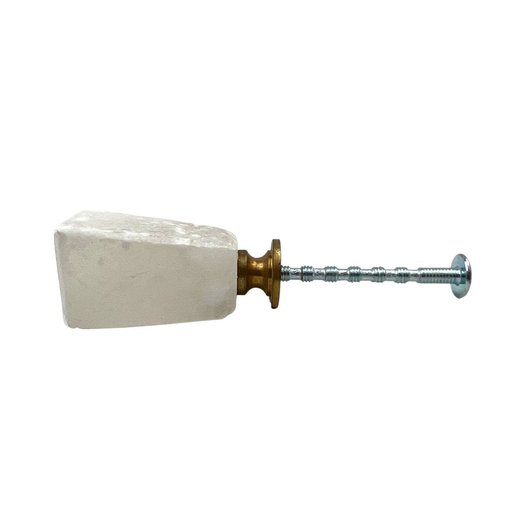 Set of Six White Cylindrical Knob Stone Drawer Pull Knobs
