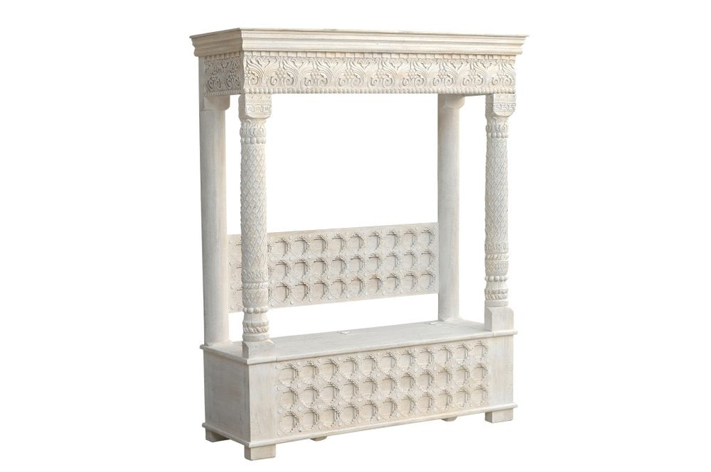 70" White Floral Solid Wood Storage Bench With Flip Top