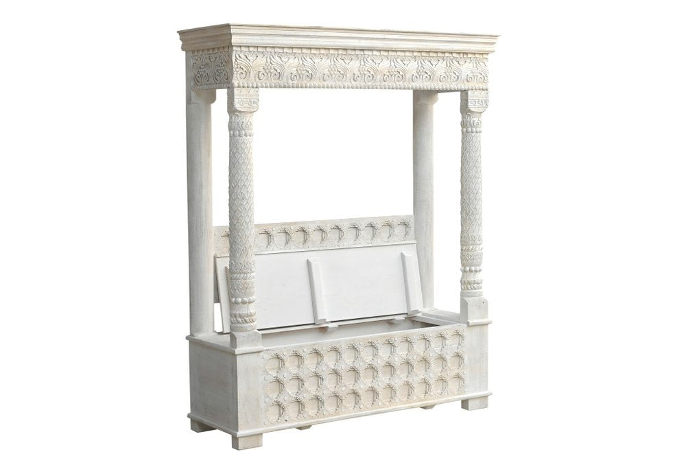 70" White Floral Solid Wood Storage Bench With Flip Top