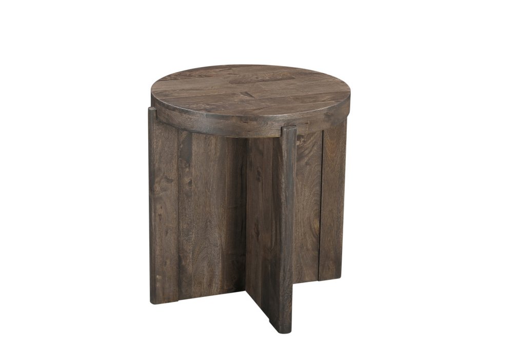 Set of Two Dark Brown Solid Wood Round Pedestal Furniture Set