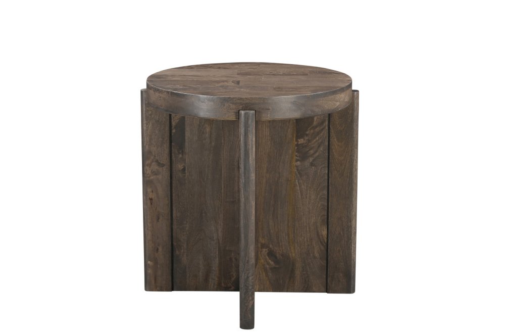 Set of Two Dark Brown Solid Wood Round Pedestal Furniture Set
