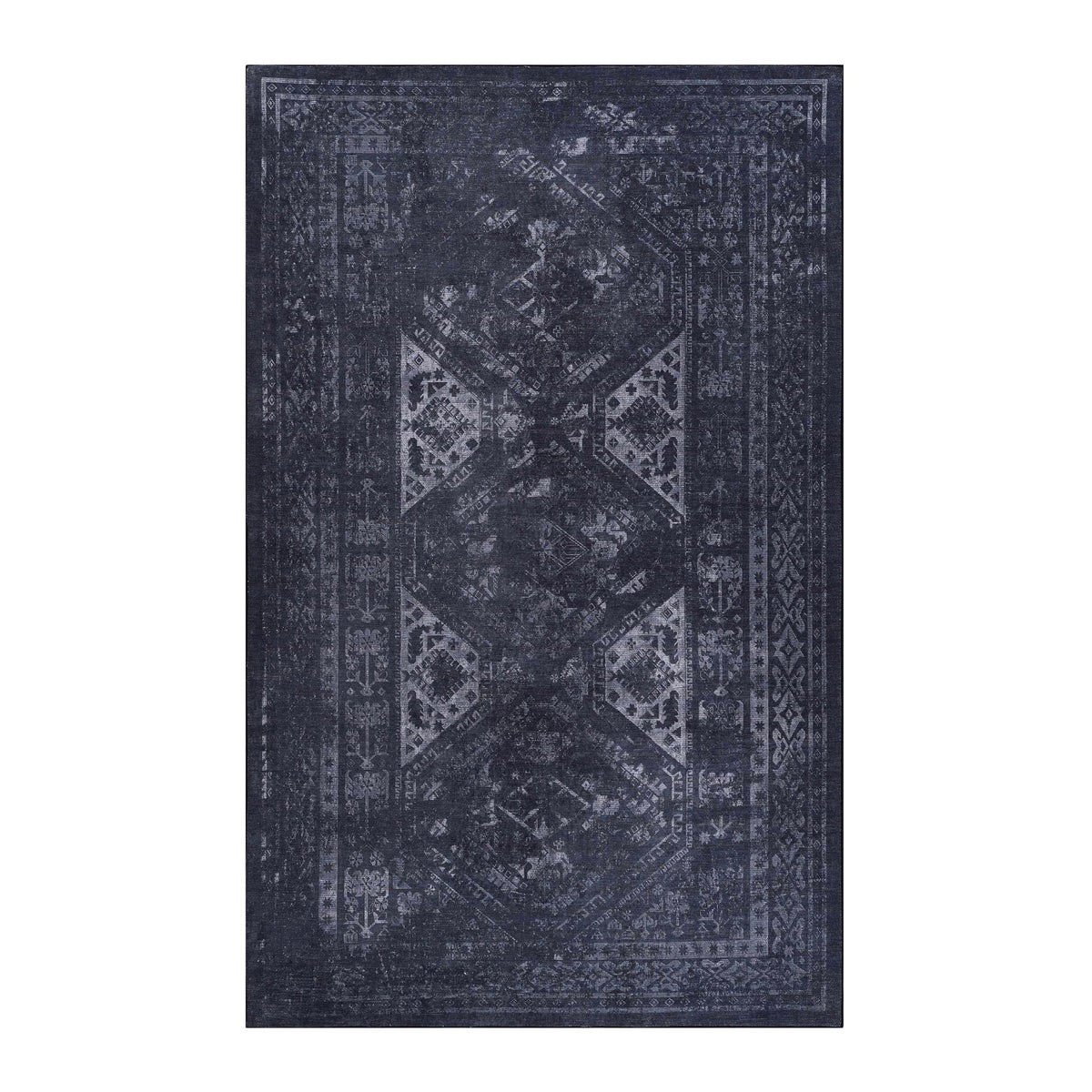 Maval - 3' X 5' Washable Area Rug - Black / Gray