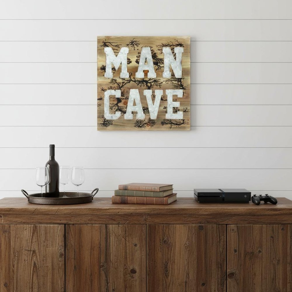 16" X 16" Brown And Gray Man Cave Wood And Metal Wall Decor