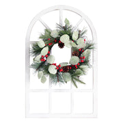 26" X 18" White Green And Red Floral Wood Hanging Wall Decor