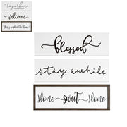24" X 9" White And Black "Bless", "Stay A While", "Home Sweet Home" Wood Wall Decor