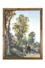 24" X 19" Green And Brown Horse Trail Landscape Wood Framed Art