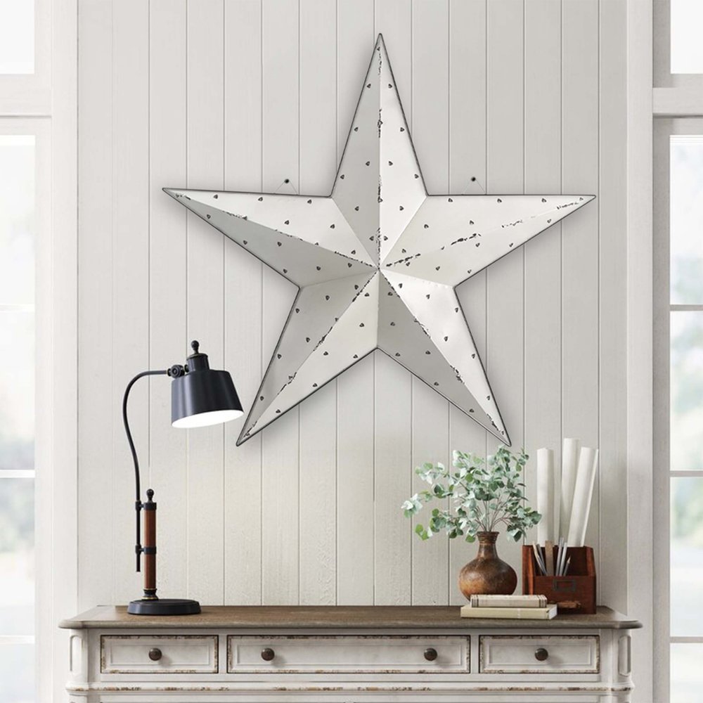 35" X 37" White Galvanized Metal Star Hanging Wall Decor